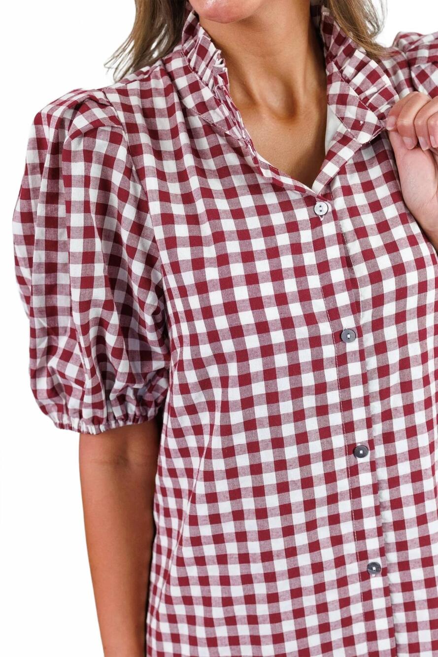 NEW ENTRO gingham midi dress in wine - Picture 5 of 6